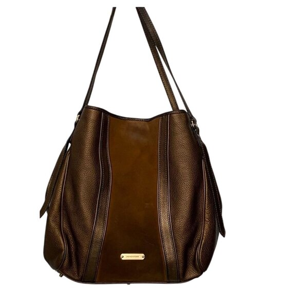 #0310 Burberry Antique Gold Medium Block Canterbury Tote Handbag Suede Leather - Picture 2 of 2